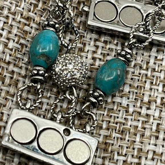 Vintage Joseph Esposito Sterling Silver Turquoise & CZ Bead Bracelet - Picture 12 of 16
